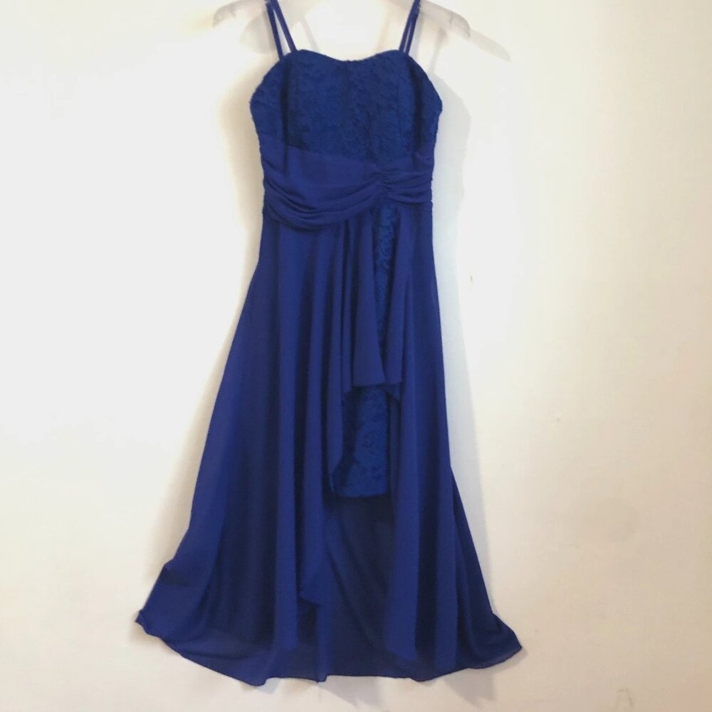 La Scala Royal Blue Lace Dress High Low Chiffon Overlay Prom Homecoming Formal
